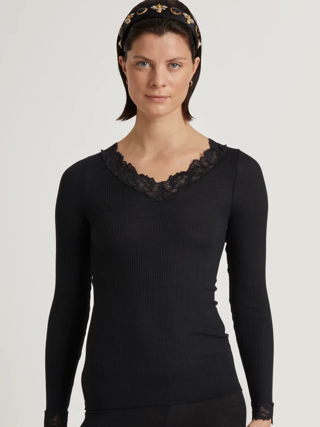 Langarm-Shirt mit Wolle & Seide